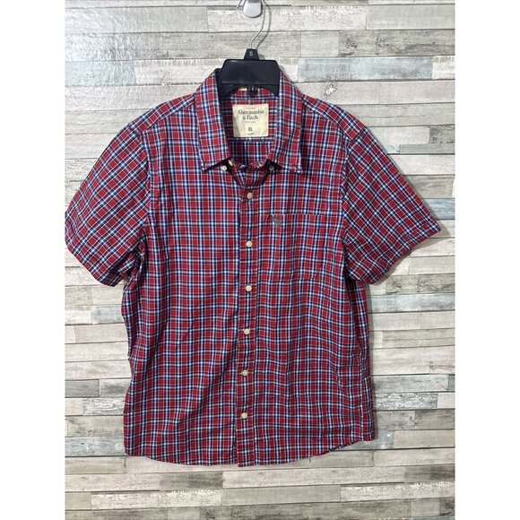 Men’s Abercrombie And Fitch Button Down Dress Shirt Short Sleeve Red Size Xl - Picture 1 of 9